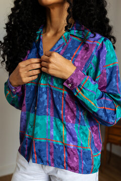 Vintage button plaid blouse