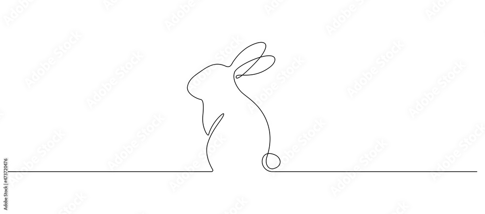 Poster continuous one line drawing of easter bunny. cute rabbit silhouette with ears in simple minimalistic