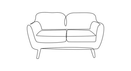 Modern furniture sofa for home interior in trendy scandinavian style outline contour lines. Simple linear silhouette of Couche. Doodle vector illustration