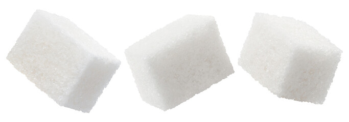 Set of white sugar cubes, isolated on white background