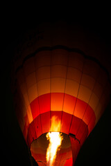Hot air balloon fire burner at night. Flames of burner in a hot air balloon