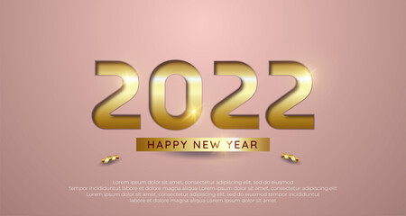 Happy new year celebration illustration. golden number 2022 with pressing paper style