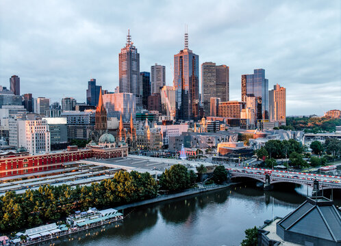 Melbourne city at sunset