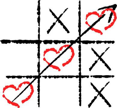 Simple game - X-O game.Hand drawn tic-tac-toe elements.Happy Valentines day symbol.Vector illustration. Vector illustration