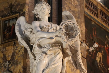 Bernini's Angel with the Crown of Thorns Sculpture Detail at the Sant'Andrea delle Fratte Church in Rome, Italy