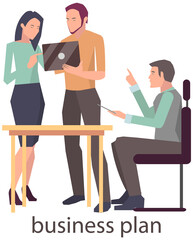 Businesspeople team project strategy planning meeting. Teamwork with business plan, creating new creative project. Colleagues discussing work in business. Successful project planning and development