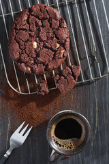 Double chocolate cookie and coffee
