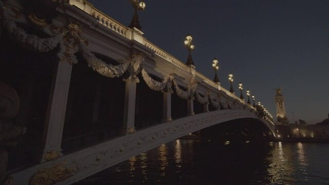 Panoramic of Alexandre III Bridge in Paris by night