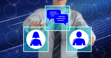 Man touching a dialogue concept