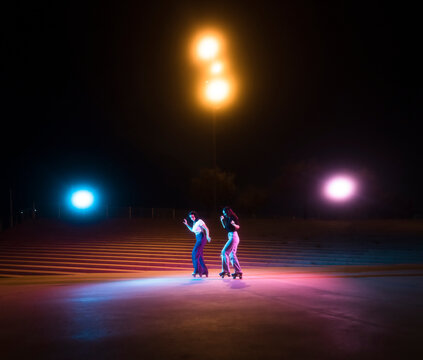 Dancing with roller skates and disco lights