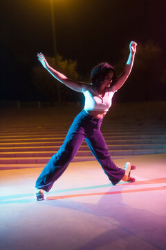 Vintage roller skater performing a trick