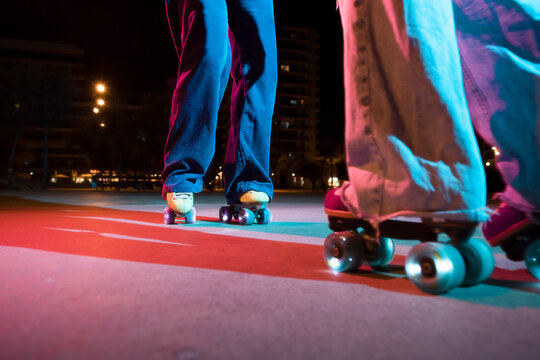 Standing vintage roller skaters