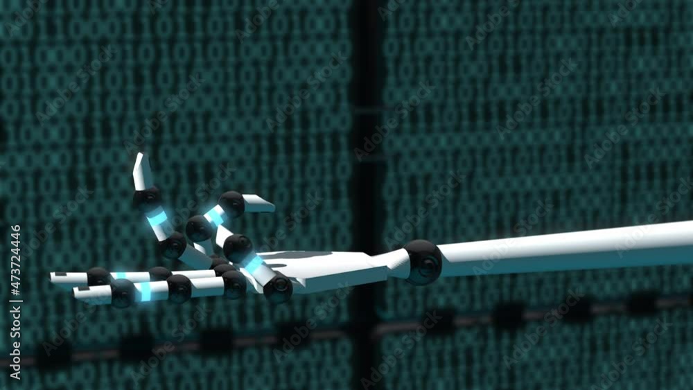 Aufkleber seamless looping 3d animation of a robotic hand presenting the word “code” in 4k resolution
