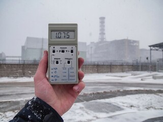 Radiation meter in front of Chernobyl 