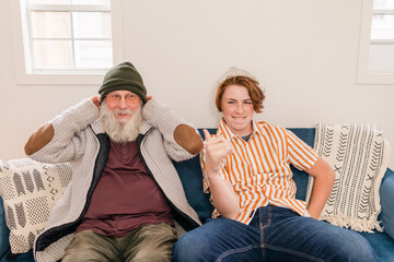 Teen grandson and hoary grandpa portrait