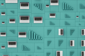 Laptops showing stock market statistics on screen