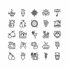 Fototapeta premium Set of Thanksgiving day dinner Outline Icon, Logo, and illustration