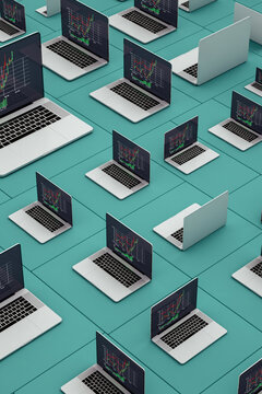 Laptop showing stock market statistics on screen