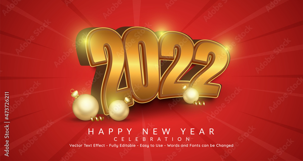 Poster three dimension text number 2022 editable text style gold effect template