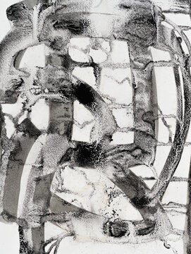 A monochrome drawing; indian ink with granular texture.