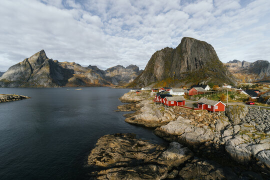 Village located on cliff near ocean