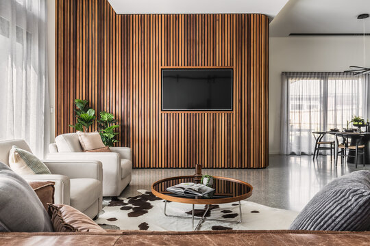 Interior timber wall living room
