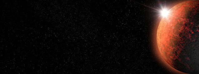 Mras planet on space star.nebula background.Earth-like planet, Earth-type planet, exo-planet in outer space, alien planet in far space 3d illustration.Elements of this image furnished by NASA. © Ivan