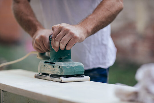 Close up of Wood Sanding Machine in motion