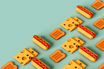 bundle of 3D fast food icons with copy space