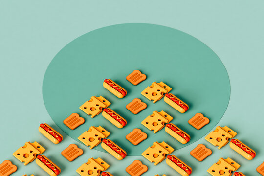 multiple fast food products on a blue background.