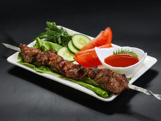 Grilled beef barbecue served vegetables