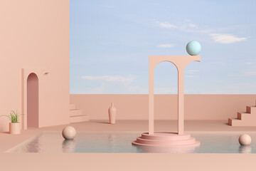 Abstract pale orange architecture scene 