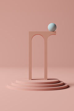 Abstract pale orange arch With Stairs