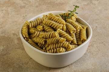 Italian pasta Fusilli with pesto