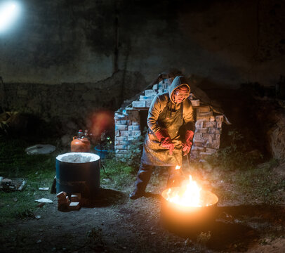 Craftsman working with fire