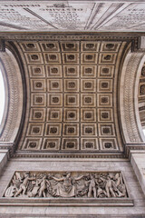 Detailed view of Arch of triumph. Arc de Triomphe at Paris, France