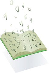 Illustration with a book with blurry letters. Dyslexia.