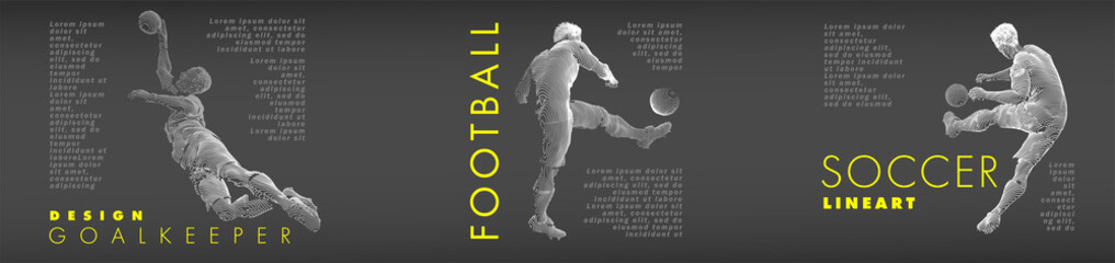Obraz na płótnie Canvas A set of football, soccer players drawing by white lines with text on dark-gray background
