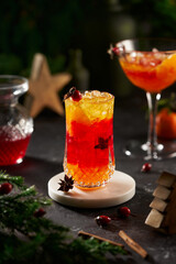 Christmas drink with tangerine, rosehip and star anise. Happy New Year.