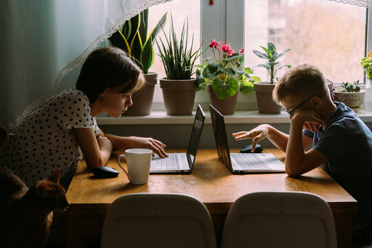 Children in front of the computer.