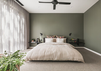 Modern green master bedroom