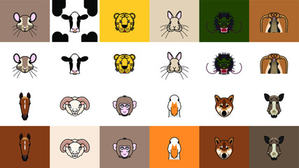 アニメ風でコミカルな十二支の動物コレクション