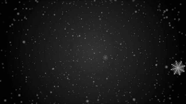 4K graphic footage. white snowflake falling on black background for winter seasonal greeting festival decoration