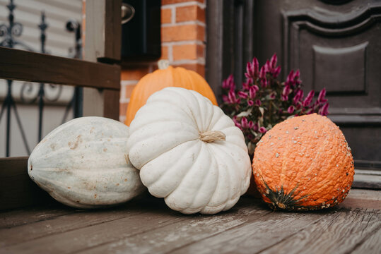 Pumpkins on a front porch