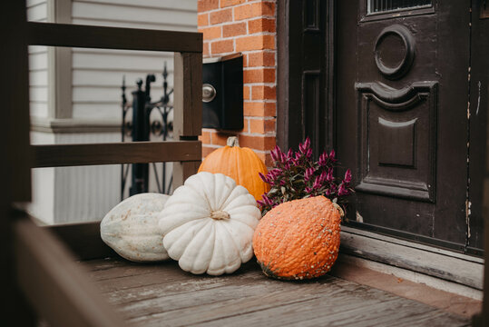 Pumpkins on a front porch