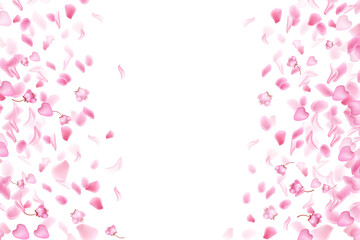 Fototapeta na wymiar Pink falling sakura petals and flowers.Nature horizontal background.