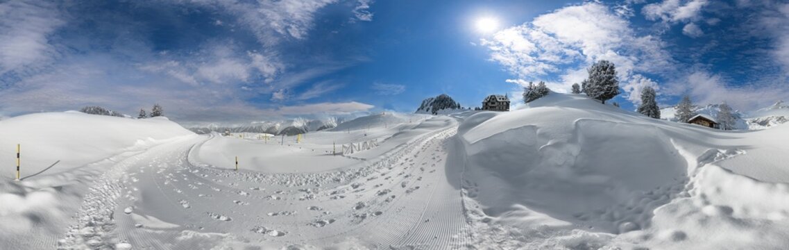ski slope in the switzerland alps 360&deg;