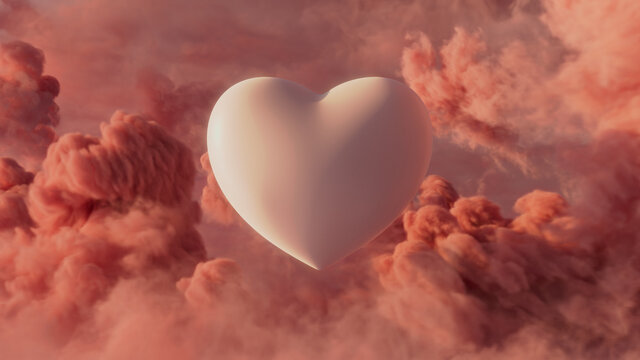 Love Heart Surrounded by Fluffy Pink Clouds. Valentine's Day Concept.