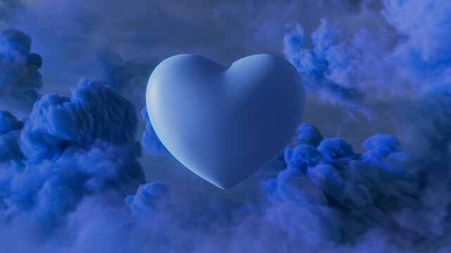 Love Heart Surrounded by Fluffy Blue Clouds. Valentine's Day Concept.