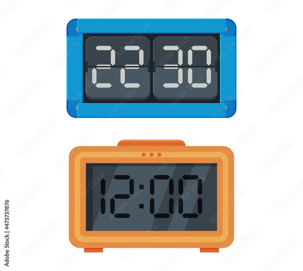 Fototapete digital clock with clockwork mechanism displaying time vector set